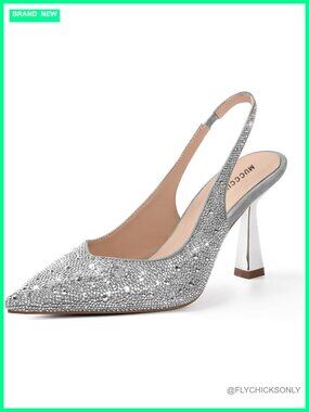 Kitten Heels Rhinestones Slingback Pointe Toe Pumps